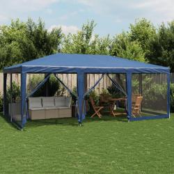 Tente de fête avec 10 parois latérales en maille bleu 6x4m PEHD alsavelo