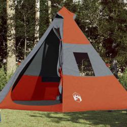 Tente de camping tipi 7 personnes gris et orange imperméable alsavelo