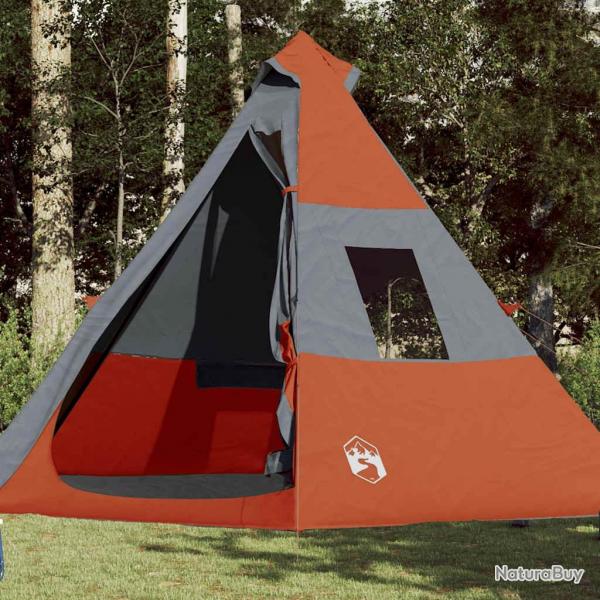 Tente de camping tipi 7 personnes gris et orange impermable alsavelo