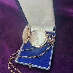 Montre de poche FAVOR, argent, 1945, Allemagne, avec chaine plaquée or vers 1910!