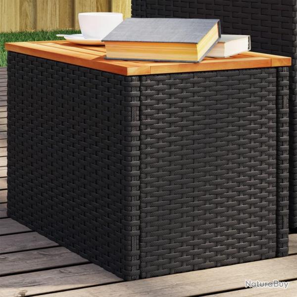 Tables d'appoint jardin 2pcs noir 55x34x37 cm rotin bois massif alsavelo