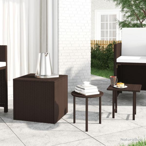 Tables d'appoint de jardin 3 pcs marron rsine tresse alsavelo