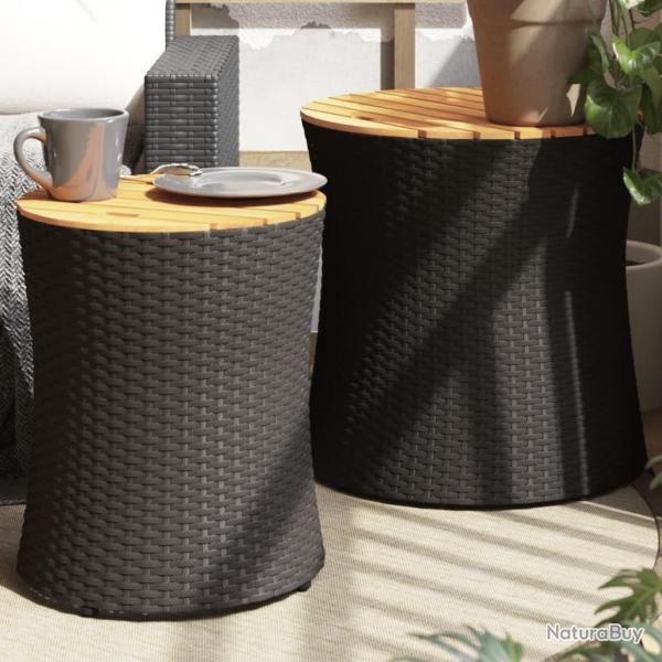 Tables d'appoint de jardin 2 pcs dessus en bois noir poly rotin alsavelo