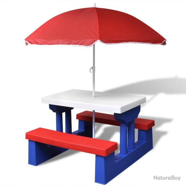 Table et bancs de pique-nique avec parasol pour enfants alsavelo