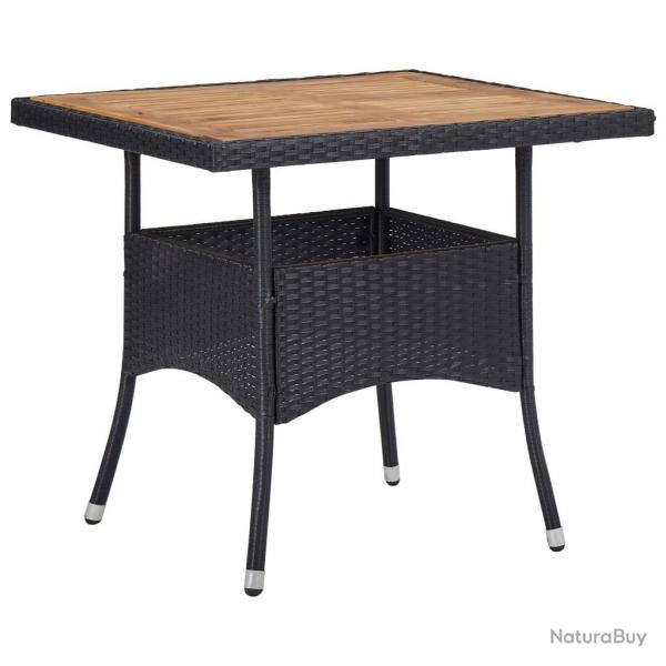 Table d'extrieur Noir Rsine tresse et bois d'acacia solide alsavelo
