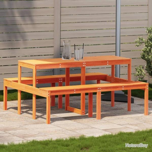 Table de pique-nique cire marron 160x134x75 cm bois massif pin alsavelo