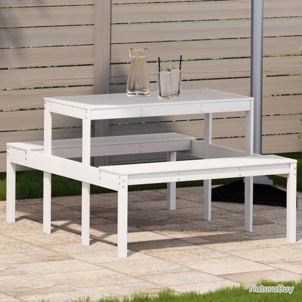 Table de pique-nique blanc 110x134x75 cm bois massif de pin alsavelo