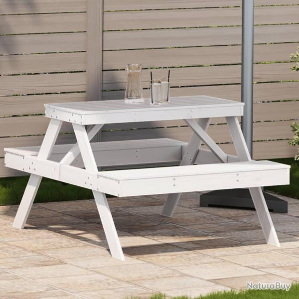 Table de pique-nique blanc 105x134x75 cm bois massif de pin alsavelo