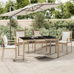 Table de jardin plateau en verre Résine tressée verre trempé alsavelo