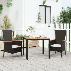 Table de jardin plateau en bois Noir Résine tressée bois massif alsavelo