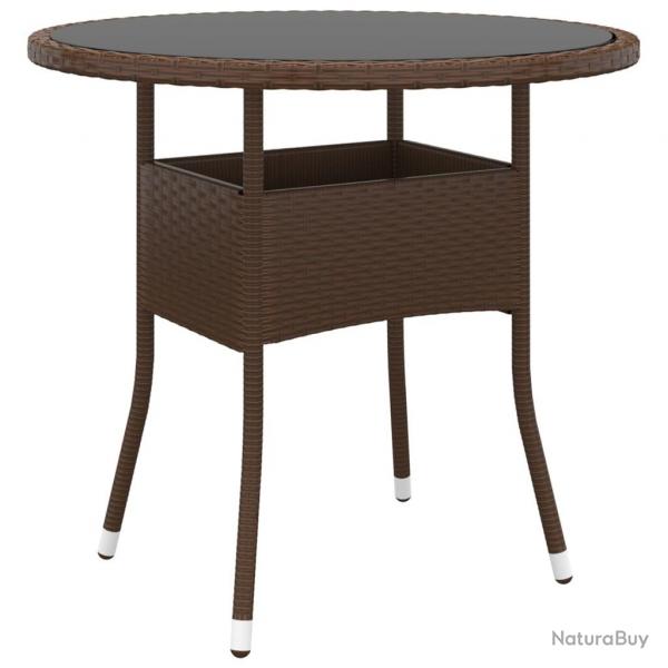 Table de jardin 80x75 cm Verre tremp/rsine tresse Marron alsavelo