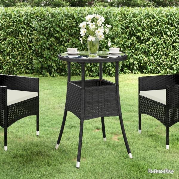 Table de jardin 60x75 cm Verre tremp/rsine tresse Noir alsavelo