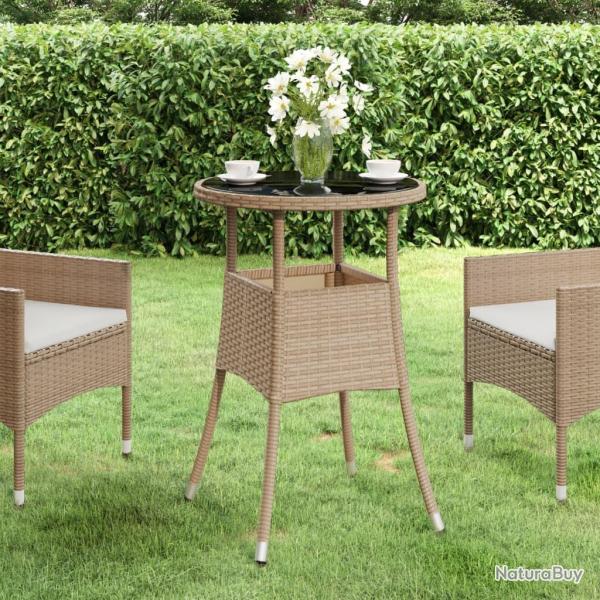 Table de jardin 60x75 cm Verre tremp/rsine tresse Beige alsavelo