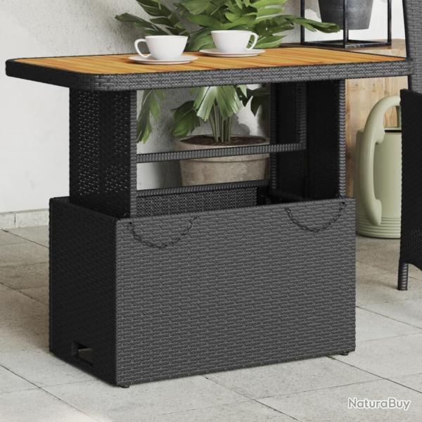 Table de jardin noir 90x55x71 cm rsine tresse et bois acacia alsavelo