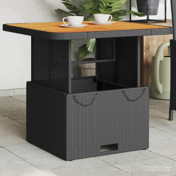 Table de jardin noir 80x80x71 cm rsine tresse et bois acacia alsavelo