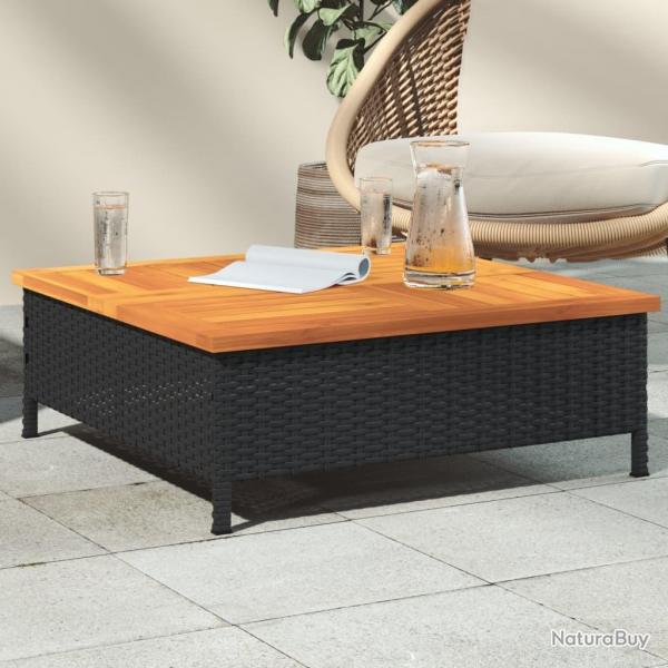 Table de jardin noir 70x70x25 cm rsine tresse et bois acacia alsavelo