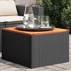 Table de jardin noir 55x55x37 cm résine tressée et bois acacia alsavelo