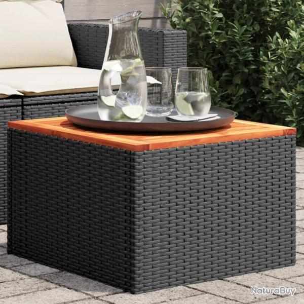 Table de jardin noir 55x55x37 cm rsine tresse et bois acacia alsavelo