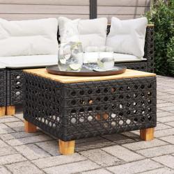 Table de jardin noir 55x55x36 cm résine tressée et bois acacia alsavelo
