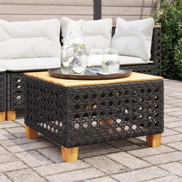 Table de jardin noir 55x55x36 cm rsine tresse et bois acacia alsavelo