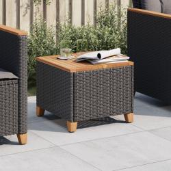 Table de jardin noir 45x45x37 cm résine tressée et bois acacia alsavelo