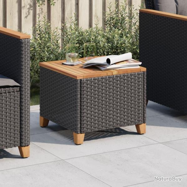 Table de jardin noir 45x45x37 cm rsine tresse et bois acacia alsavelo
