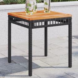 Table de jardin noir 38x38x42 cm résine tressée et bois acacia alsavelo