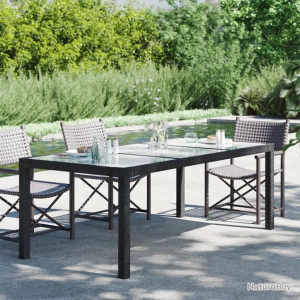 Table de jardin Noir 190x90x75 cm Verre tremp/rsine tresse alsavelo