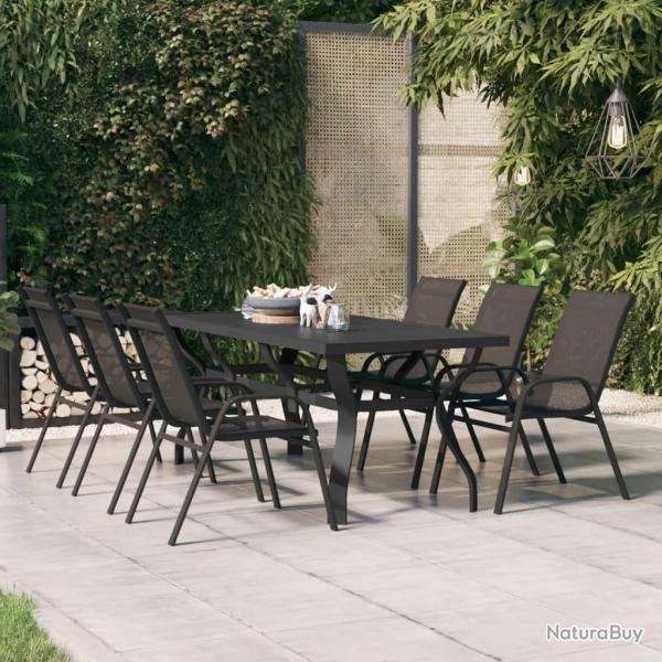 Table de jardin Noir 180x80x70 cm Acier et verre alsavelo