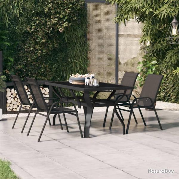 Table de jardin Noir 140x70x70 cm Acier et verre alsavelo