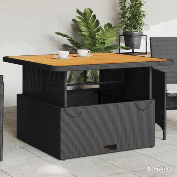Table de jardin noir 110x110x71cm rsine tresse et bois acacia alsavelo
