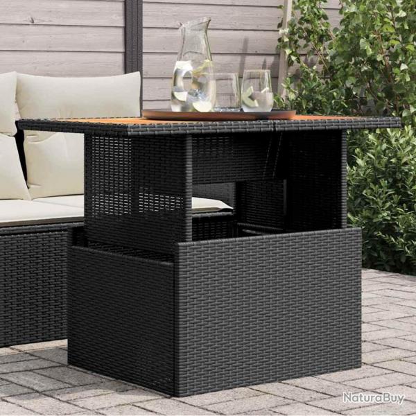 Table de jardin noir 100x55x73 cm rsine tresse et bois acacia alsavelo