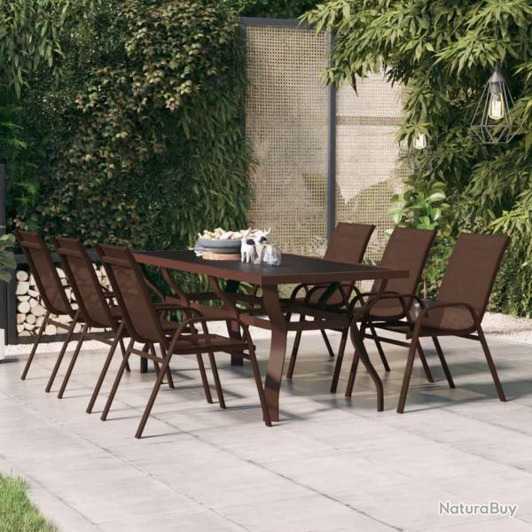 Table de jardin Marron et noir 180x80x70 cm Acier et verre alsavelo