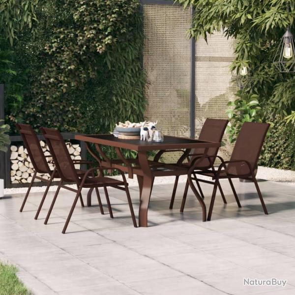 Table de jardin Marron et noir 140x70x70 cm Acier et verre alsavelo