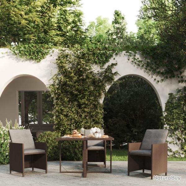 Table de jardin Marron 109x107x74 cm Rsine tresse et verre alsavelo