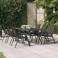 Table de jardin Gris et noir 180x80x70 cm Acier et verre alsavelo