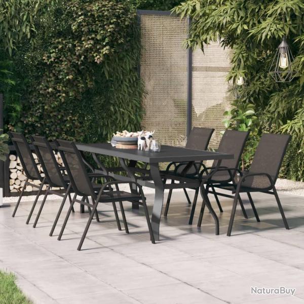 Table de jardin Gris et noir 180x80x70 cm Acier et verre alsavelo
