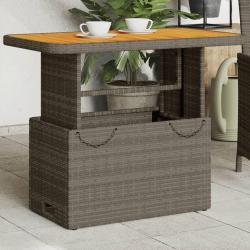 Table de jardin gris 90x55x71cm Résine tressée et bois d'acacia alsavelo