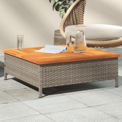 Table de jardin gris 70x70x25 cm résine tressée et bois acacia alsavelo