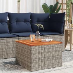 Table de jardin gris 55x55x37 cm résine tressée et bois acacia alsavelo