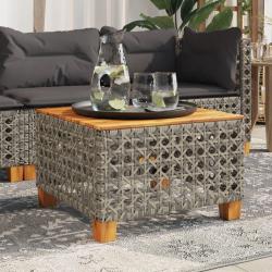Table de jardin gris 55x55x36 cm résine tressée et bois acacia alsavelo