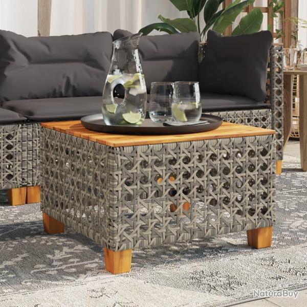 Table de jardin gris 55x55x36 cm rsine tresse et bois acacia alsavelo
