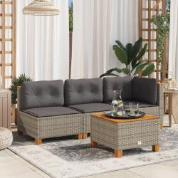 Table de jardin gris 55x55x36 cm résine tressée et bois acacia alsavelo