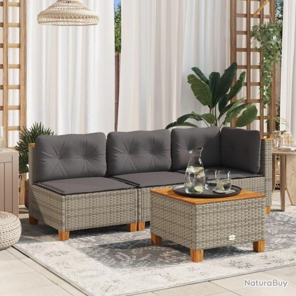 Table de jardin gris 55x55x36 cm rsine tresse et bois acacia alsavelo