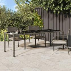 Table de jardin gris 250x100x75 cm Verre trempé et poly rotin alsavelo