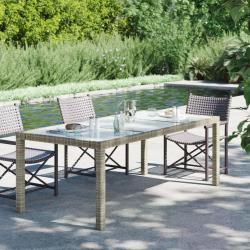 Table de jardin Gris 190x90x75 cm Verre trempé/résine tressée alsavelo