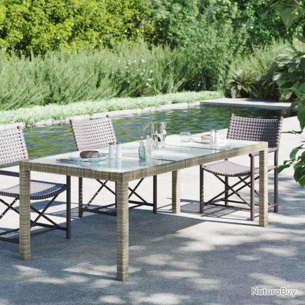 Table de jardin Gris 190x90x75 cm Verre tremp/rsine tresse alsavelo