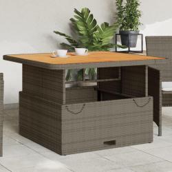 Table de jardin gris 110x110x71 cm Résine tressée bois d'acacia alsavelo
