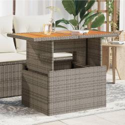 Table de jardin gris 100x55x73 cm résine tressée et bois acacia alsavelo
