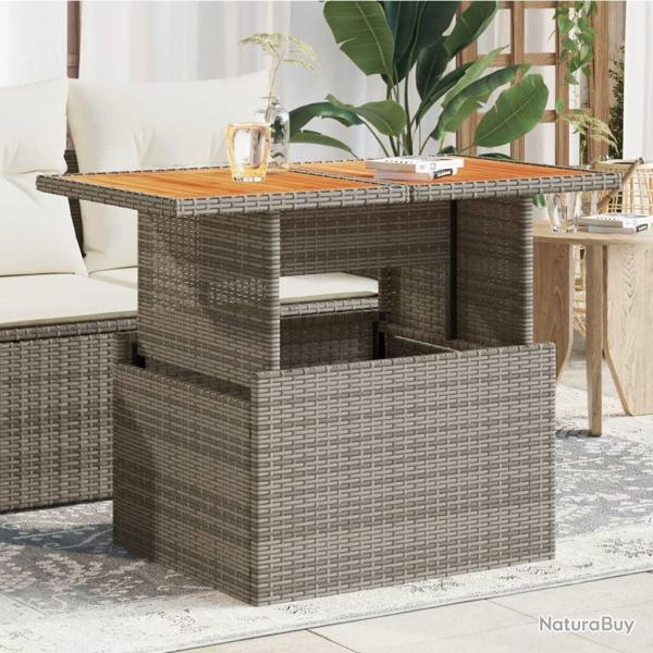 Table de jardin gris 100x55x73 cm rsine tresse et bois acacia alsavelo